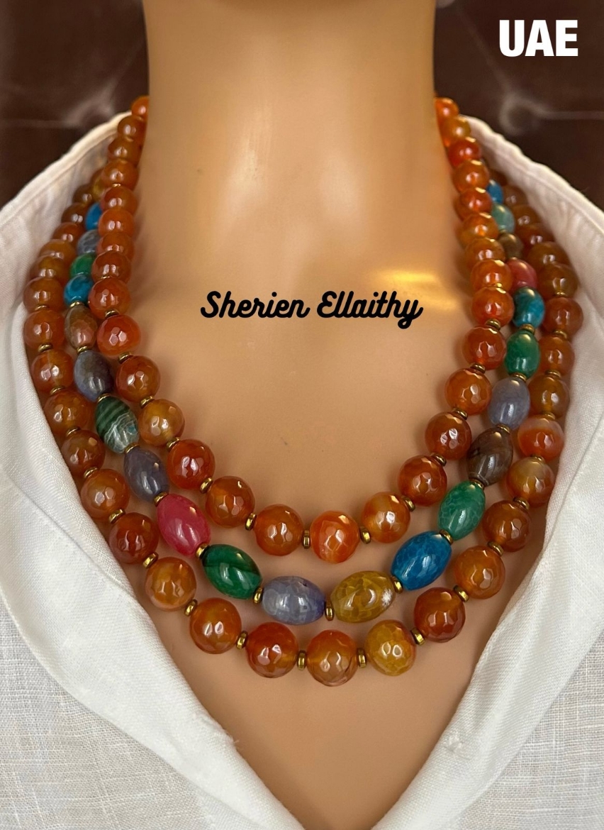 Picture of Handmade necklace With natural stones -agate stone And Hematite Stone Gold plated