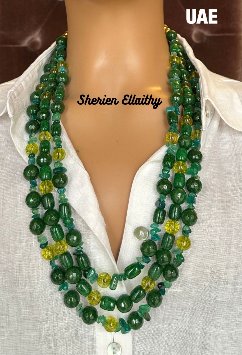 Picture of Handmade necklace: With natural stones Jade Stone & green quartz stone gate stone and o hematite stone Gold plated