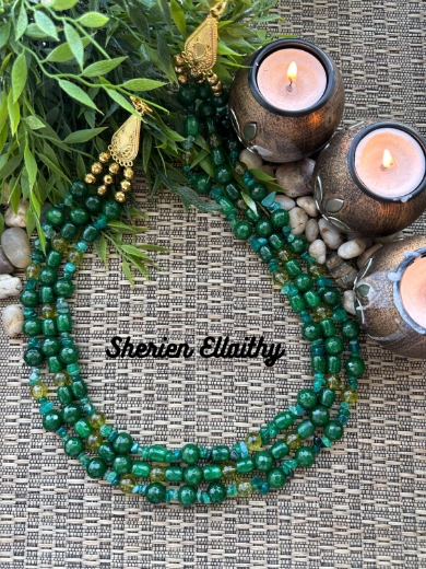 Picture of Handmade necklace: With natural stones Jade Stone & green quartz stone gate stone and o hematite stone Gold plated