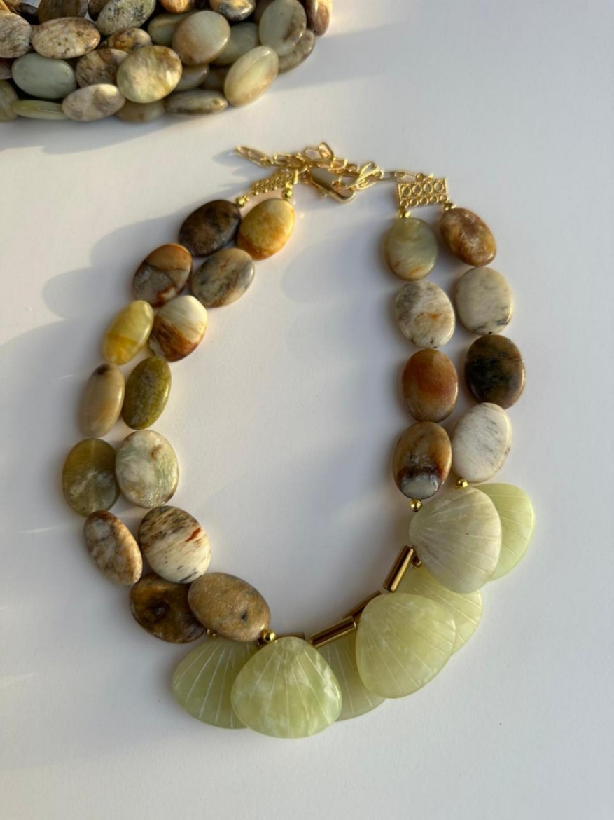 Picture of Handmade necklace With natural stones jasper stone (gold plated chain and lock)