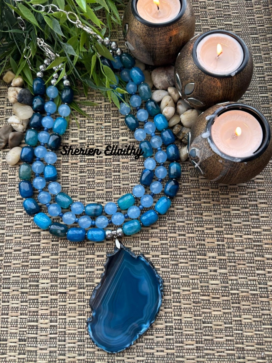 Picture of Handmade necklace With natural stones ( agate stone & jade  and hematite stone ) 