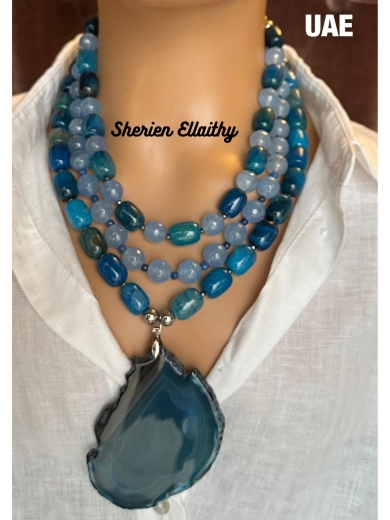 Picture of Handmade necklace With natural stones ( agate stone & jade  and hematite stone ) 