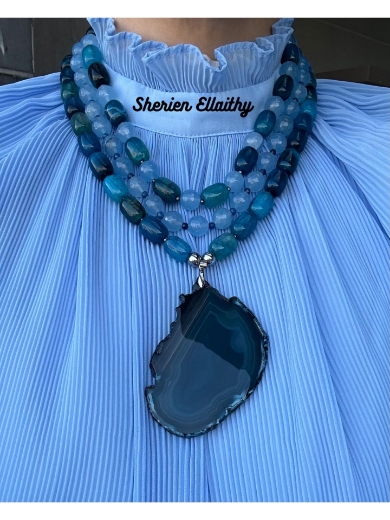 Picture of Handmade necklace With natural stones ( agate stone & jade  and hematite stone ) 