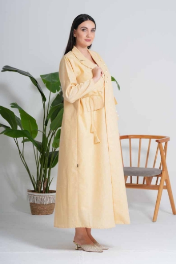 Picture of Formal linen abaya - with yellow color