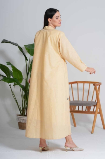 Picture of Formal linen abaya - with yellow color