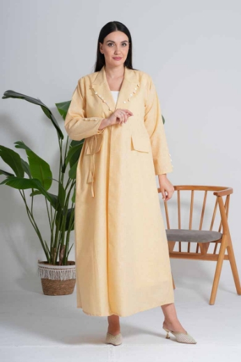 Picture of Formal linen abaya - with yellow color