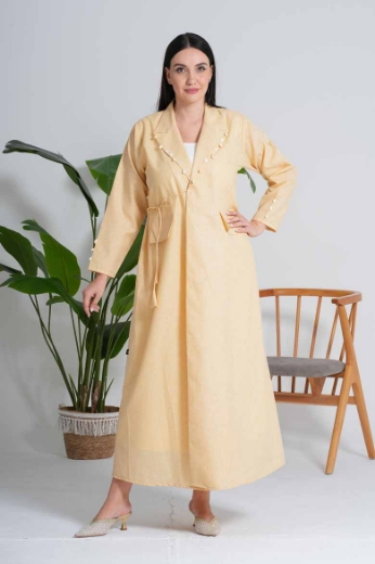Picture of Formal linen abaya - with yellow color