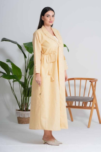 Picture of Formal linen abaya - with yellow color