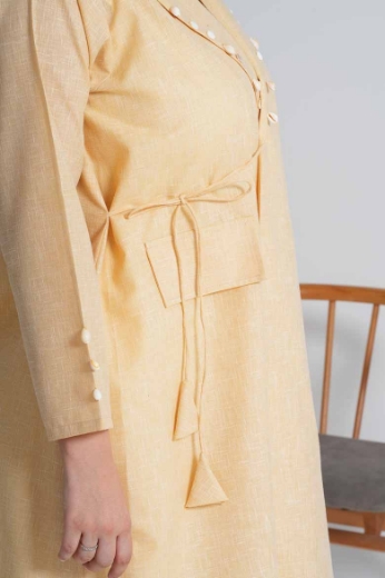 Picture of Formal linen abaya - with yellow color