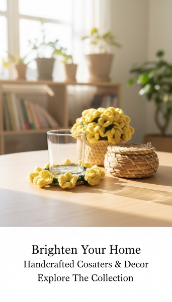 " نطلق تشكيلة ديكور منزلي يدوي: قواعد أكواب كروشيه بتصاميم زهرية  " نطلق تشكيلة ديكور منزلي يدوي: قواعد أكواب كروشيه بتصاميم زهرية