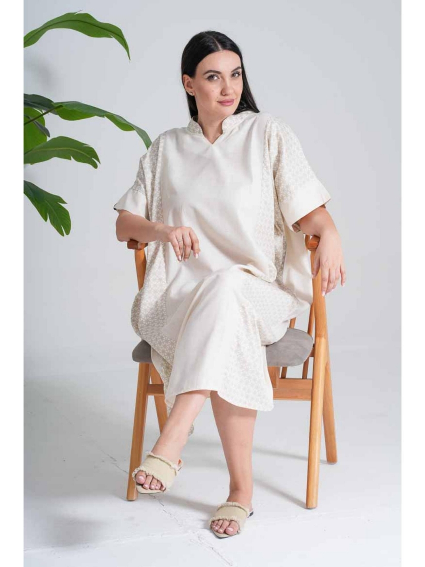 Picture of Ivory Caftan with Soft Beige Geometric Panels